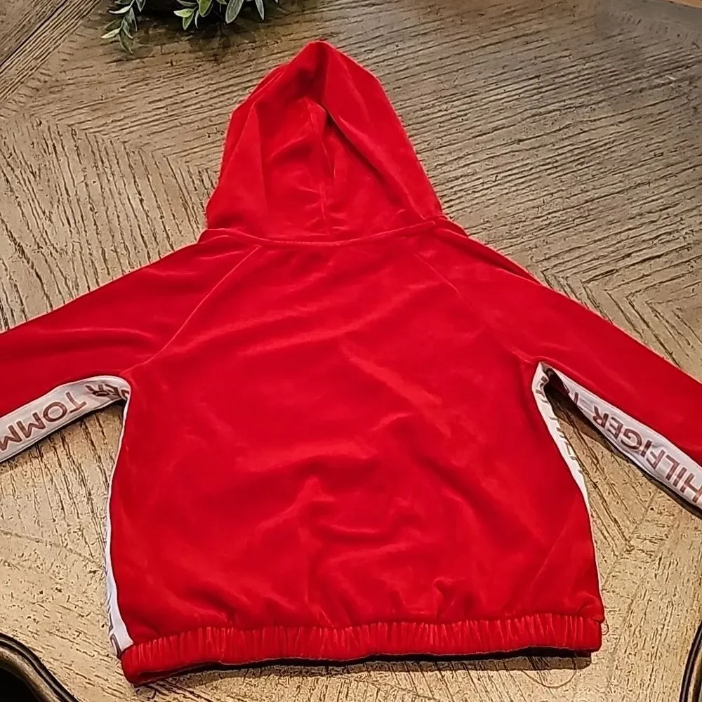 Red Hooded velour sweater size M girls 8/10